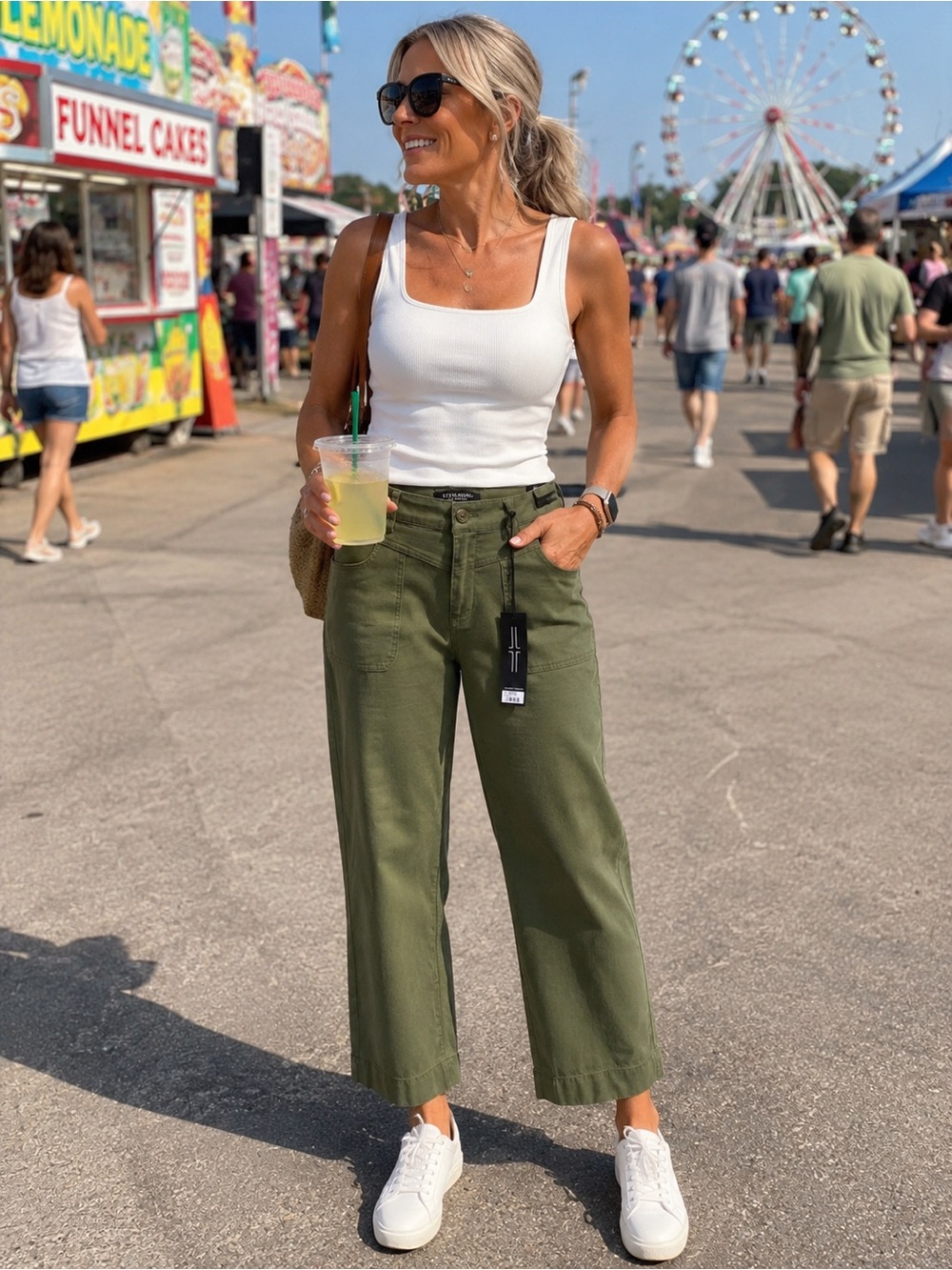 NEW Liverpool Olive Utility Crop Wide Leg Trousers